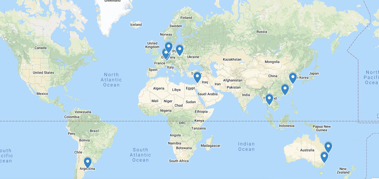 map showing participants located all over the world