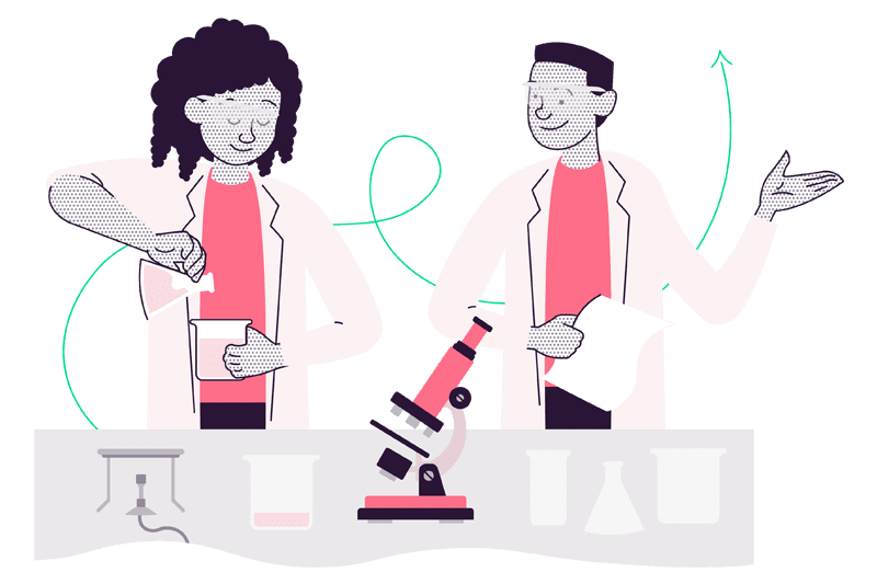 Illustration of students in a chemistry lab