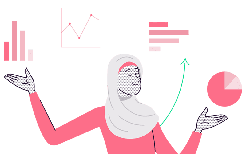 illustration of girl holding statistics wearing a headscarf