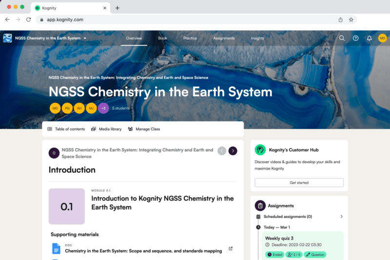 Kognity NGSS Chemistry book overview page