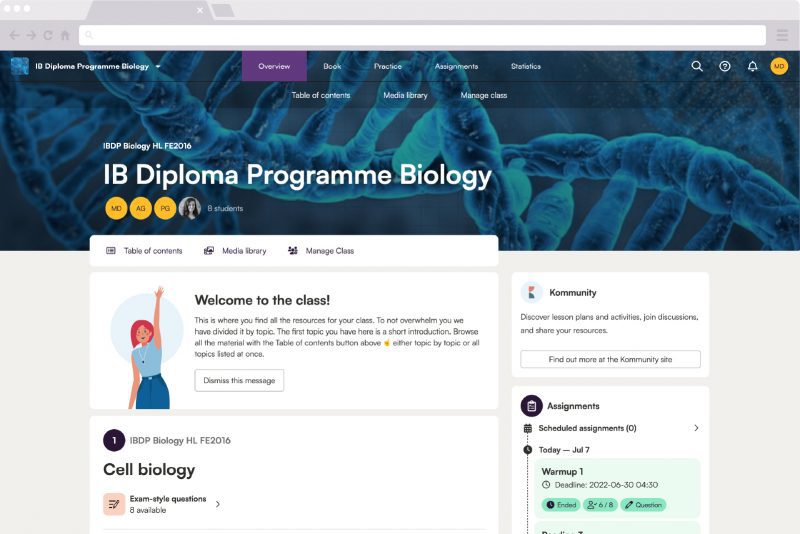 Screenshot of Kognity for IB DP Biology