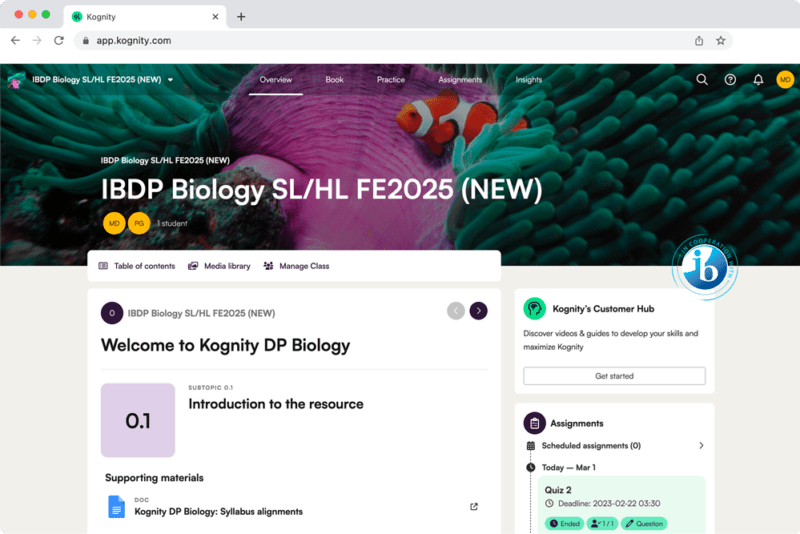 Kognity for IB DP Biology book overview