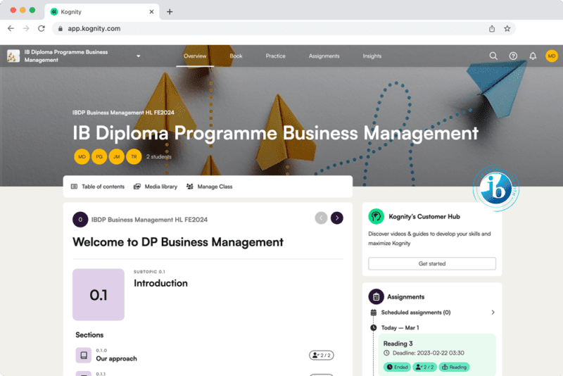 Kognity IB DP Business Management book overview