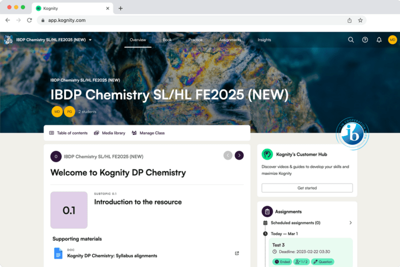 Kognity for IB DP Chemistry book overview