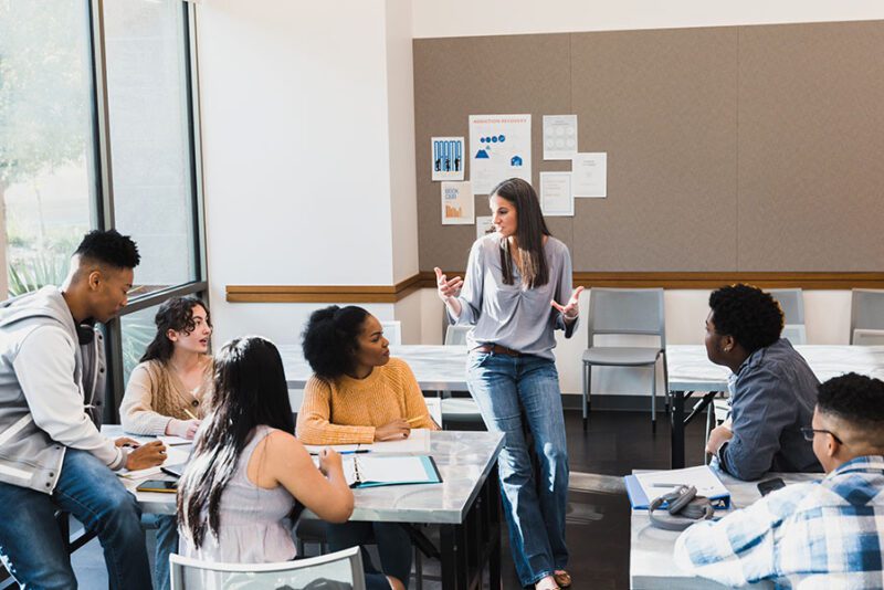 Teacher and students in a classroom