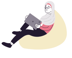 Woman with tablet on bean bag