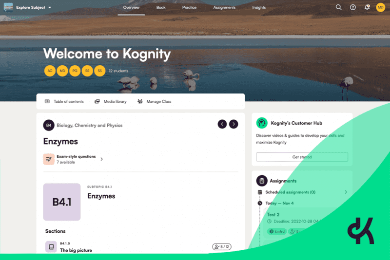Screenshot of Kognity platform welcome page