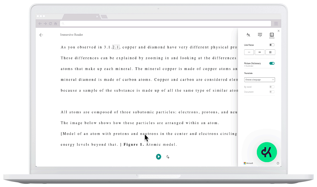 Kognity's immersive reader functionality with automatic translation