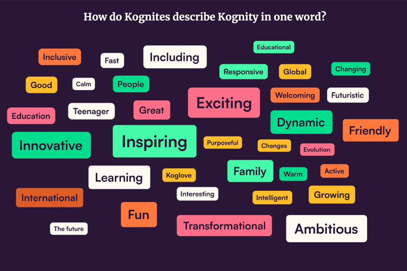 Word cloud of terms employees associate with Kognity