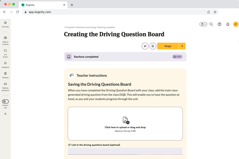 The Kognity Driving Question Board