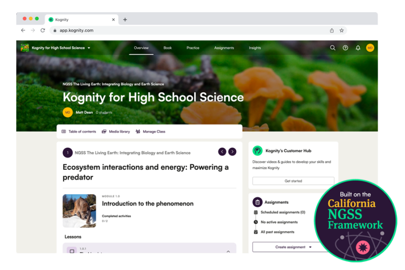 Kognity for California High School Science curriculum cover