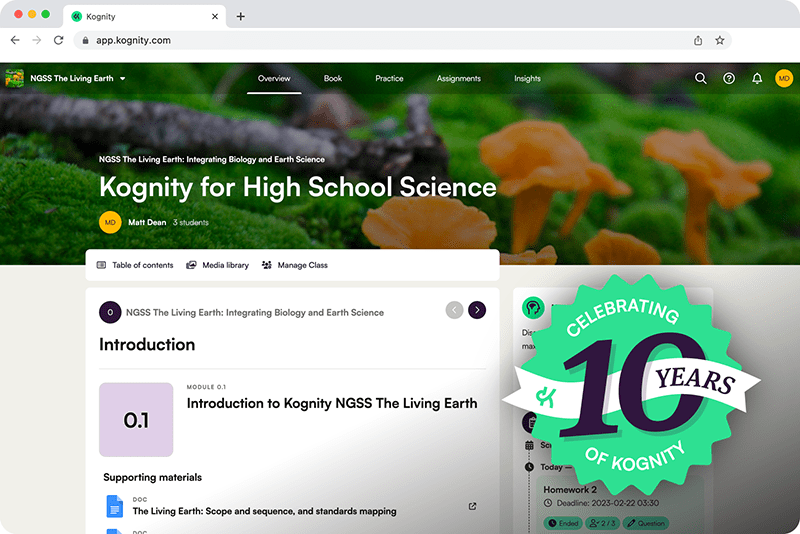 Kognity for High School Science platform image