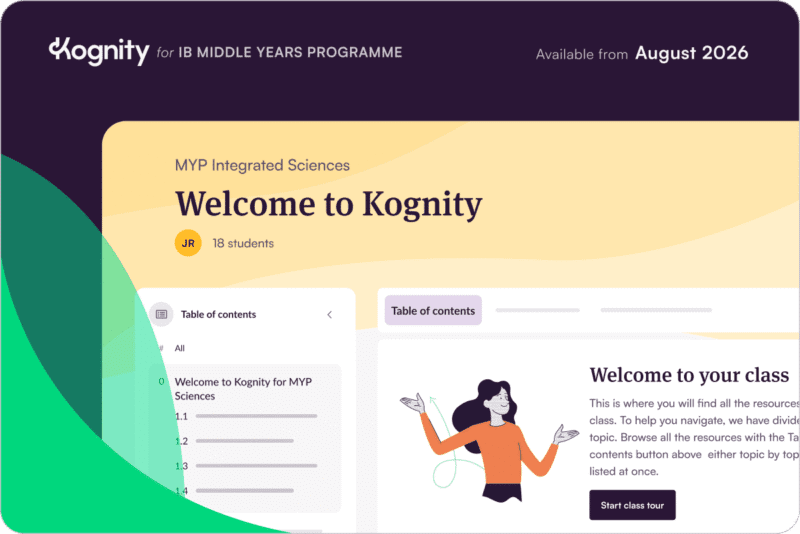 User Interface Graphic of a Kognity text-book introducing Kognity for MYP